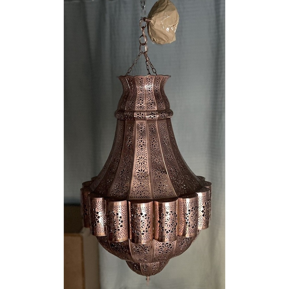 Handmade Moroccan Lantern Brass Ceiling Hanging Chandelier Pendant Large